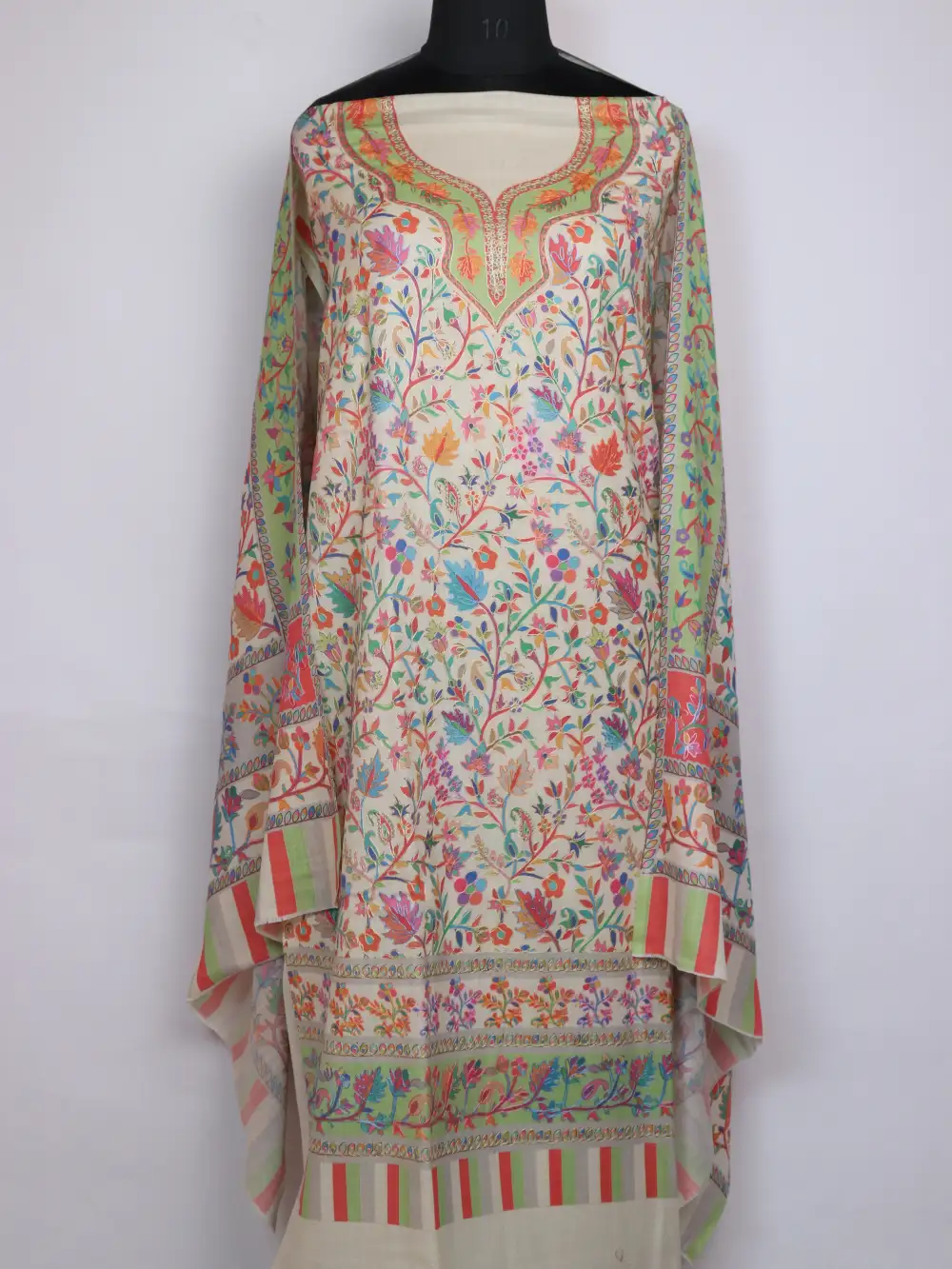 Kashmiri Cream Kalamkari Suit Material With Dupatta