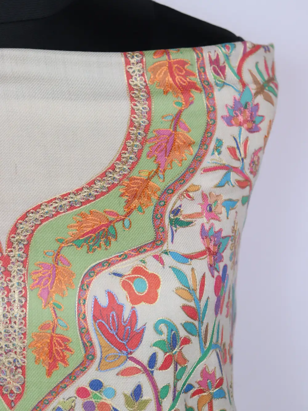 Kashmiri Cream Kalamkari Suit Material With Dupatta - Image 3