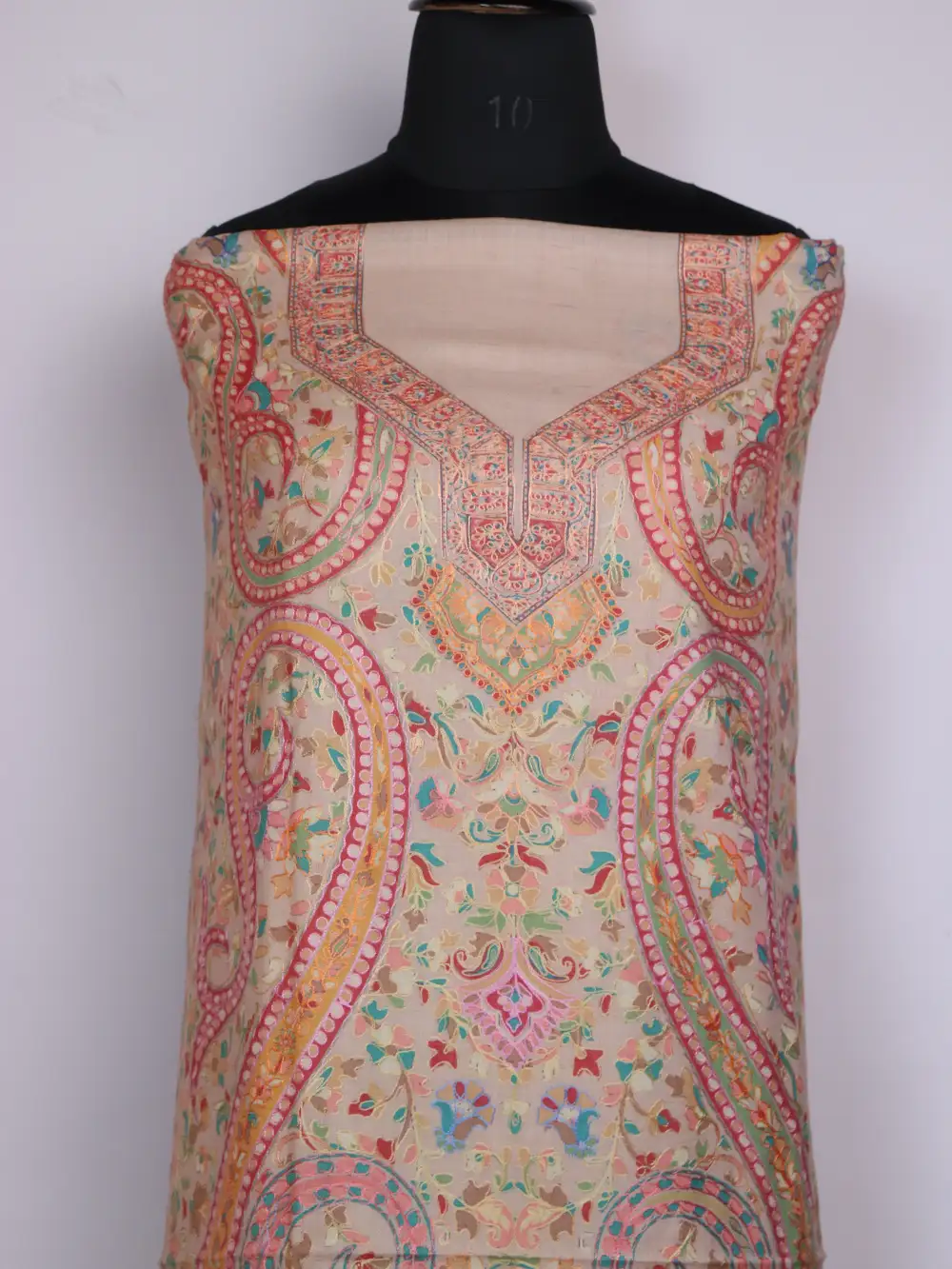 Cream Kashmiri Kalamkari Suit Material With Dupatta - Image 2