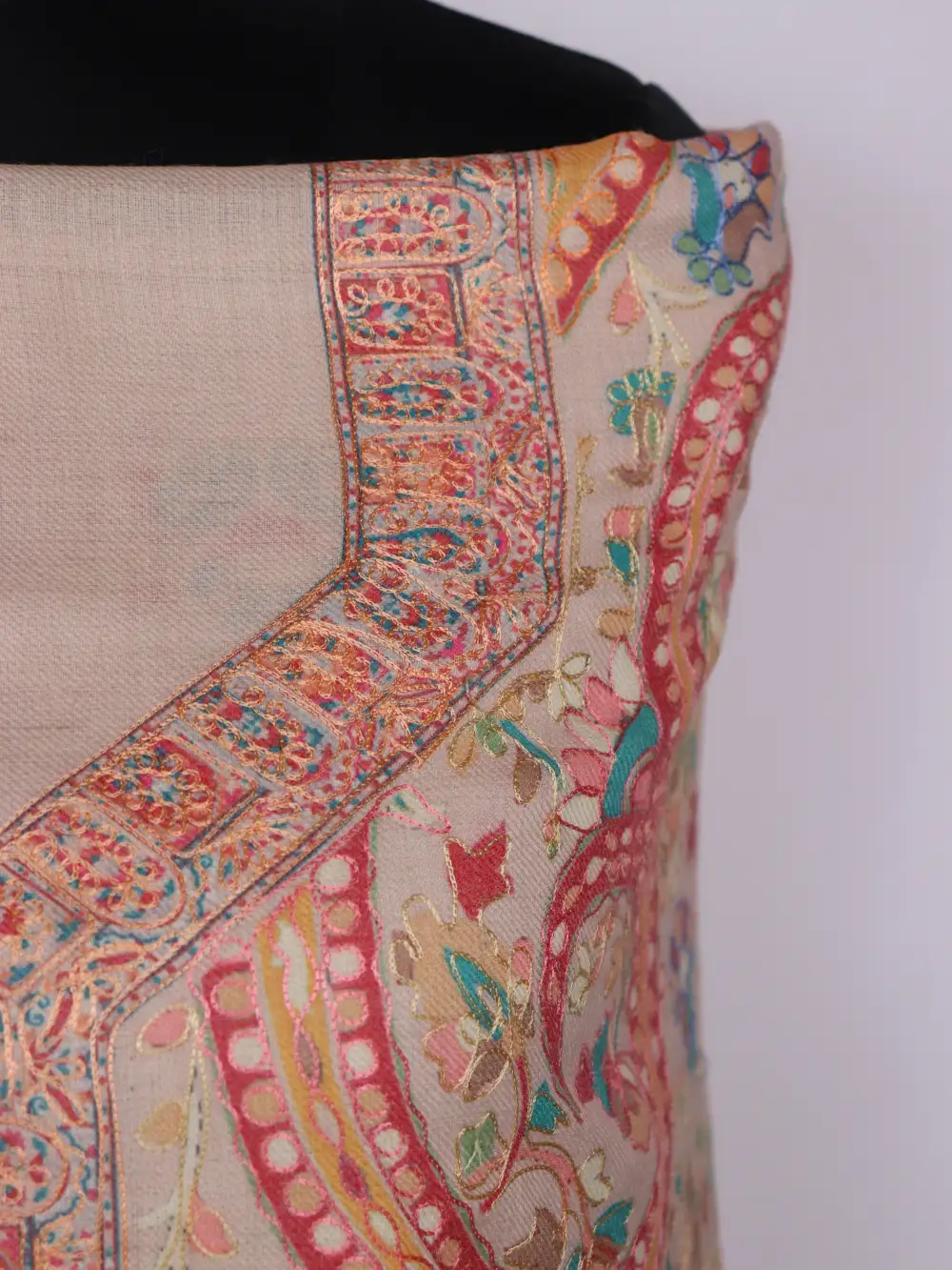 Cream Kashmiri Kalamkari Suit Material With Dupatta - Image 3