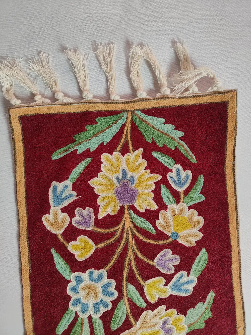 Maroon Kashmiri Runner Embroidered Chain Stitch Wool Thread 4ft - Image 2