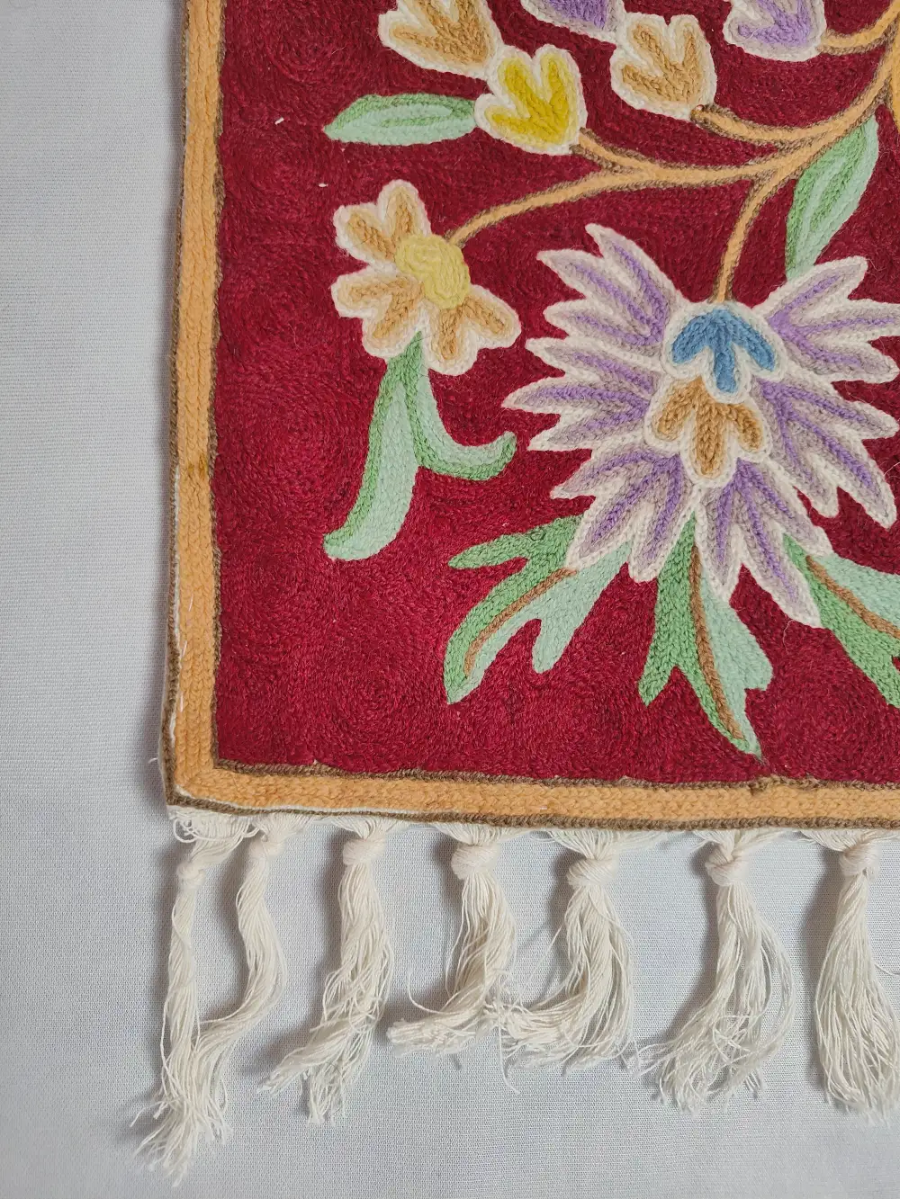 Maroon Kashmiri Runner Embroidered Chain Stitch Wool Thread 4ft - Image 3