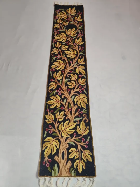 Wool Hand Chain Stitch Black Kashmiri Runner