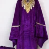 Velvet Purple Partywear Pheran set With Dupatta - Zari Tilla Embroidery