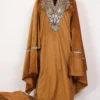 Khubsurat Brown Velvet Zari Tilla Work Partywear Pheran set With Dupatta