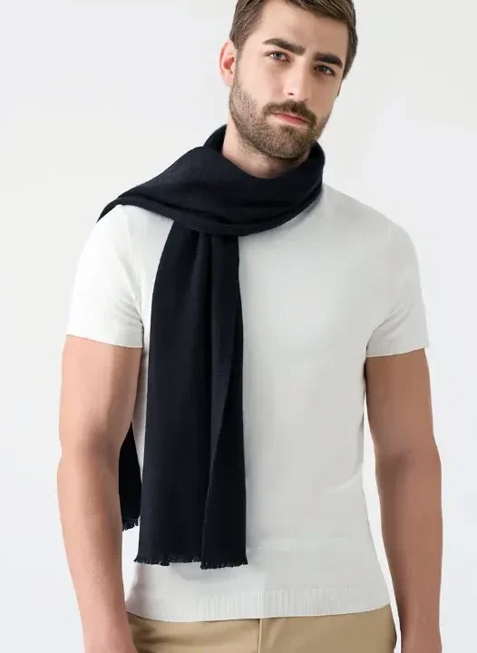 Pure Pashmina Mens Black Muffler in Chashme Bulbul Pattern