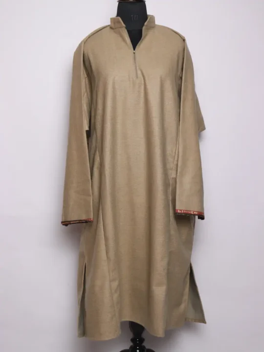 Beige Pheran for Men in Tweed Wool | Formal Feran for Gents