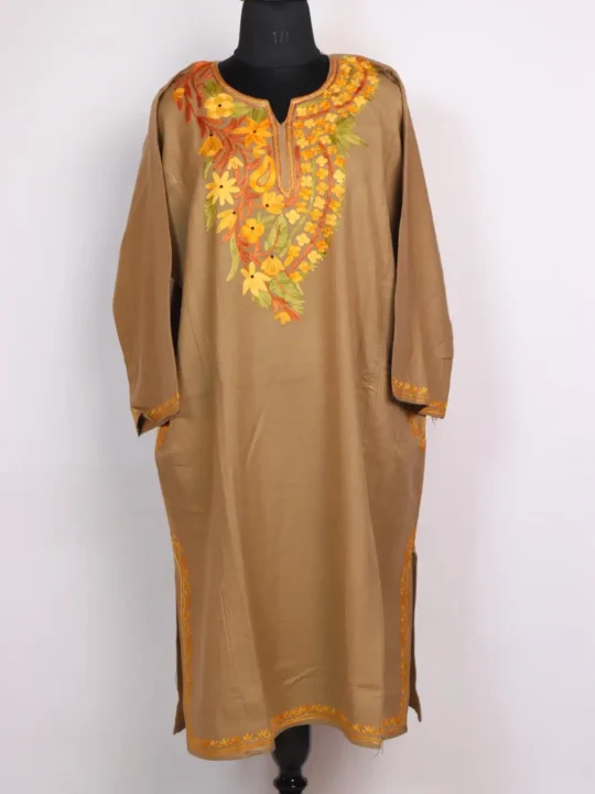 Jannat Beige Cashmilon Wool Pheran with Aari Embroidery