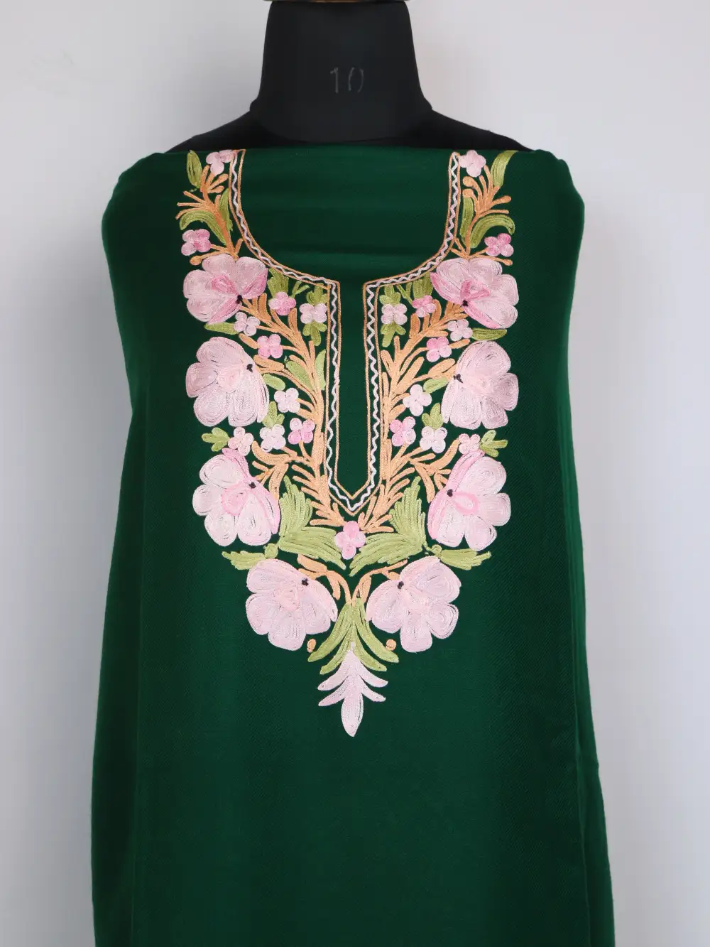 Aari Embroidery Premium Green 3pc Suit in Cashmilon Wool - Image 2
