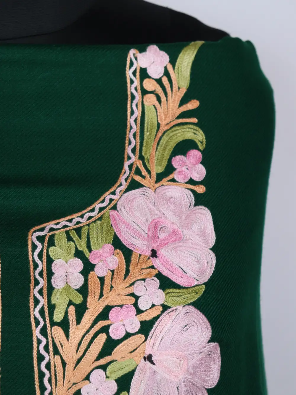 Aari Embroidery Premium Green 3pc Suit in Cashmilon Wool - Image 3