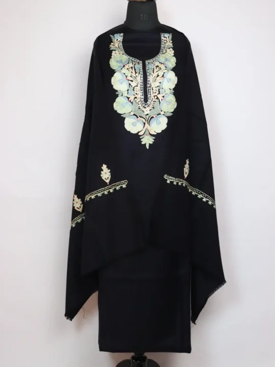 Aari Embroidery Premium Black 3pc Suit in Cashmilon Wool