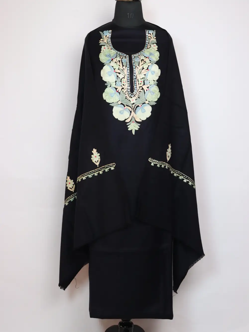 Aari Embroidery Premium Black 3pc Suit in Cashmilon Wool