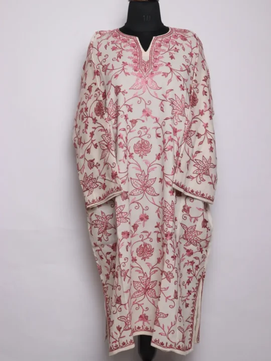 Off White Tawaqul Pheran in Raffal Wool with Hand Aari Work