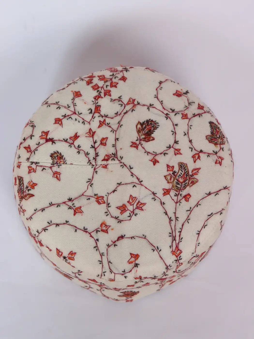 Semi Pashmina Cap White Wular in Kashmiri Hand Sozni Embroidery - Image 3