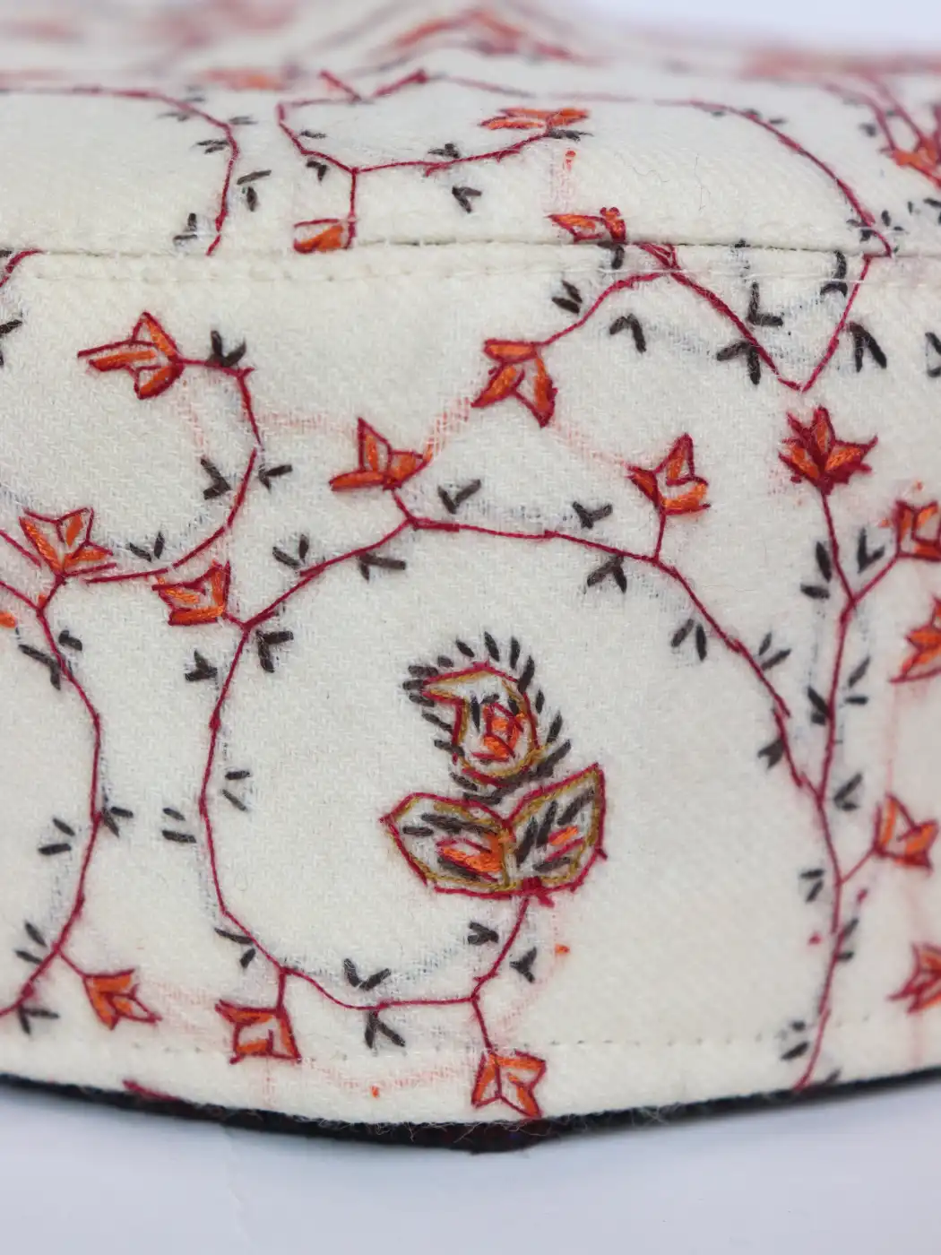 Semi Pashmina Cap White Wular in Kashmiri Hand Sozni Embroidery - Image 2