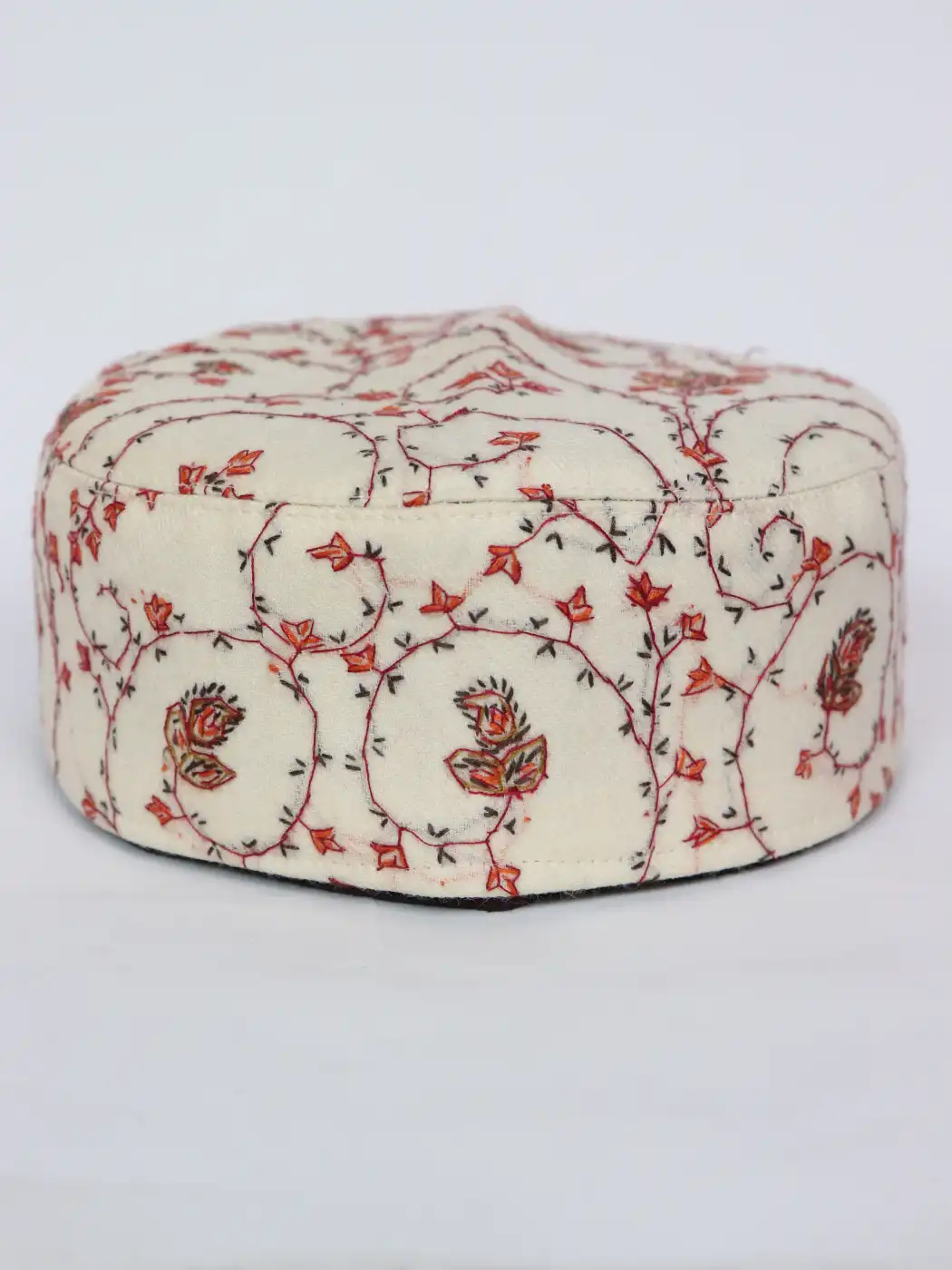 Semi Pashmina Cap White Wular in Kashmiri Hand Sozni Embroidery