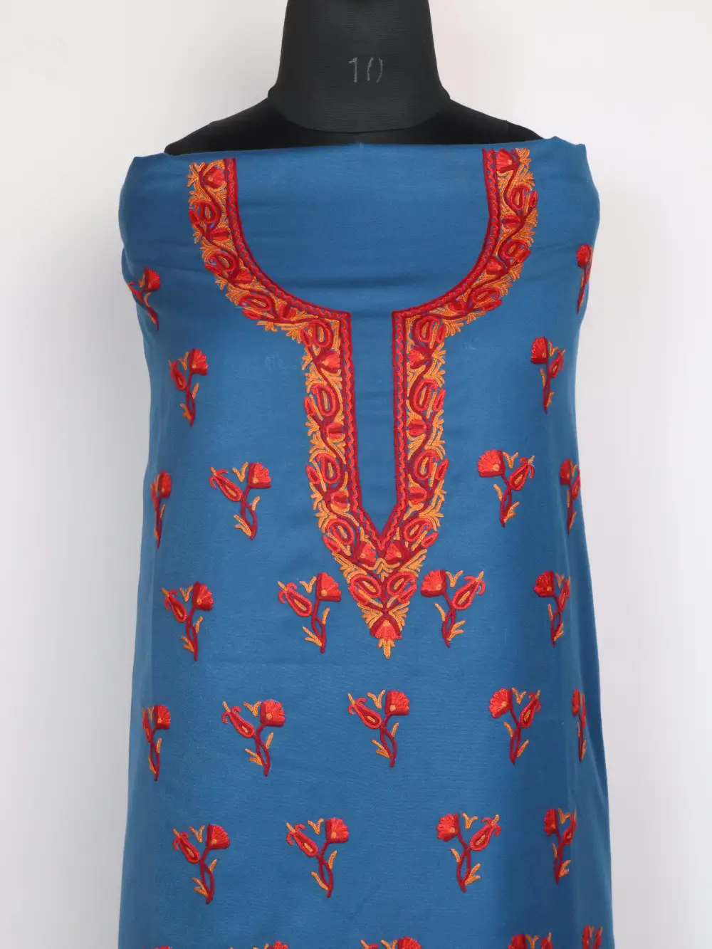Spun 2 PC Unstitched Salwar Suit Booti Hand Aari Embroidery Blue Parveen - Image 2