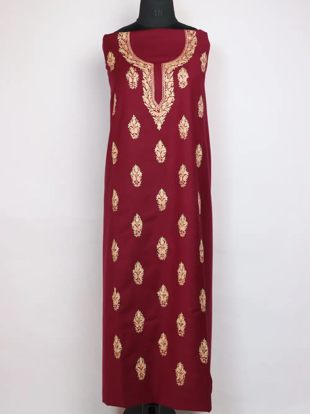 2pc SPun Suit Fabric Wine Sakeen Booti Hand Aari Embroidery