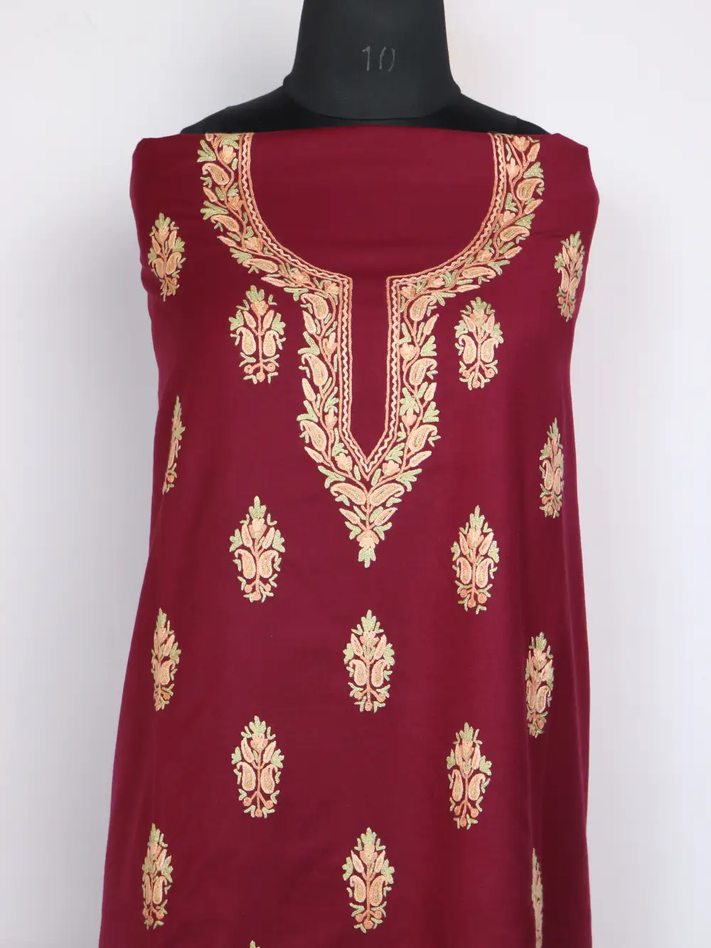 2pc SPun Suit Fabric Wine Sakeen Booti Hand Aari Embroidery - Image 2