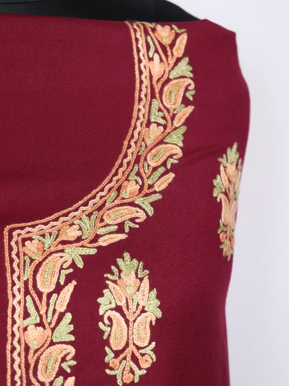 2pc SPun Suit Fabric Wine Sakeen Booti Hand Aari Embroidery - Image 3