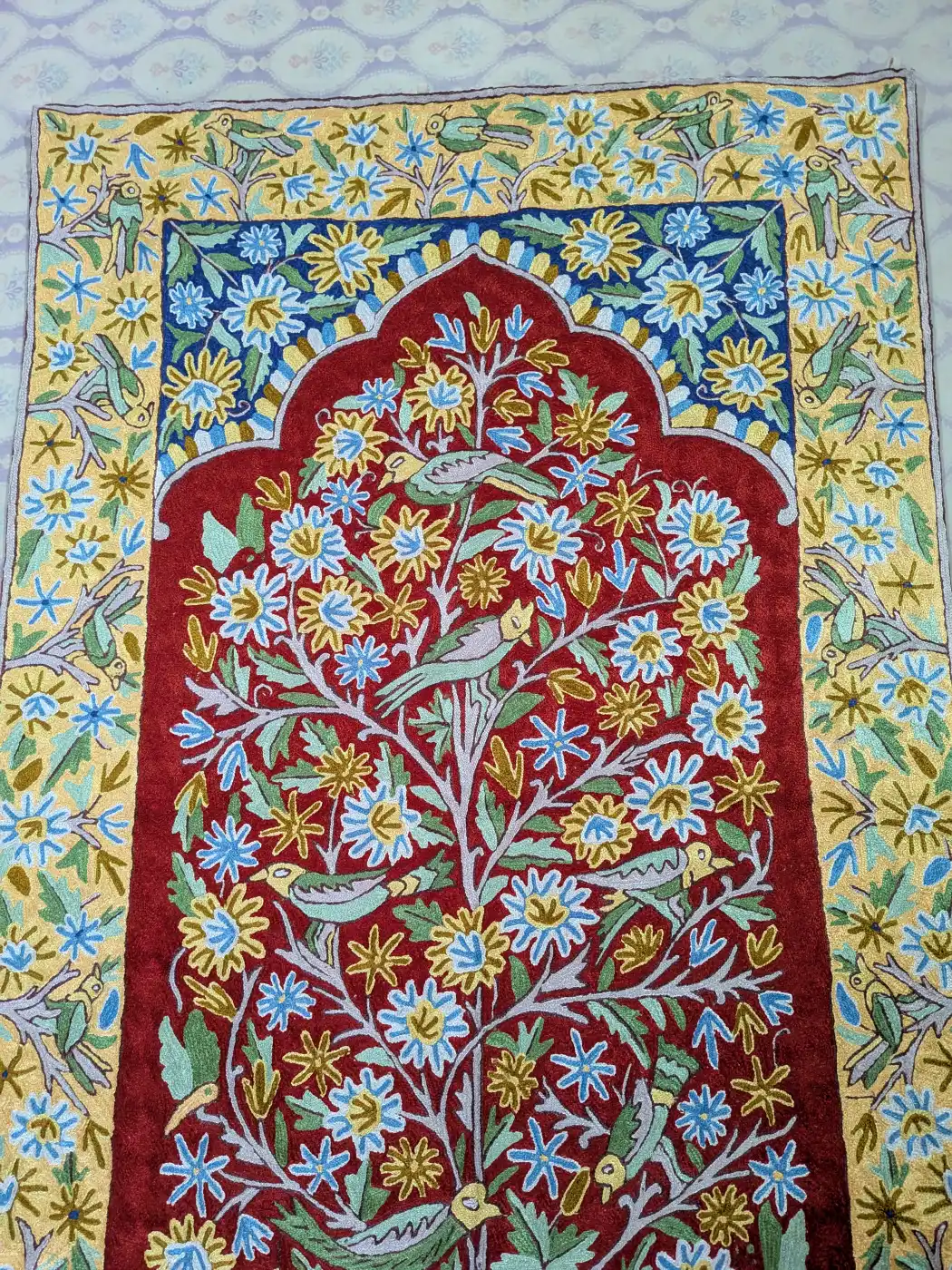 Kashmiri Wall Hanging with Hand Chain-Stitch Tree of Life Embroidery - Image 2