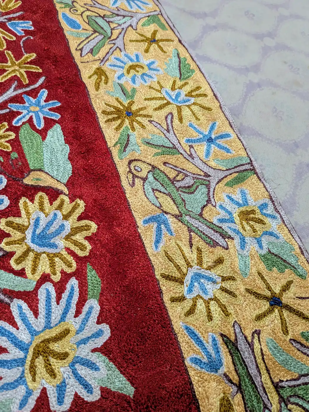 Kashmiri Wall Hanging with Hand Chain-Stitch Tree of Life Embroidery - Image 3