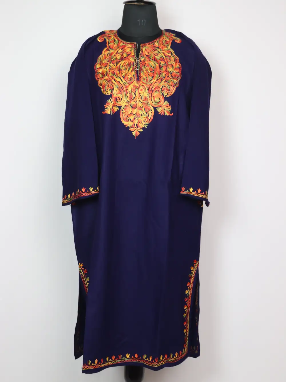 Pheran in Navy Blue Cashmilon Wool with Aari Work Rekhta