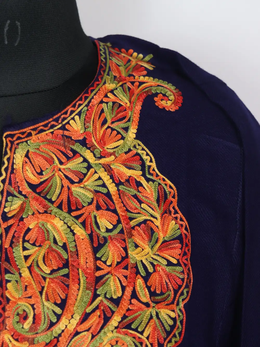 Pheran in Navy Blue Cashmilon Wool with Aari Work Rekhta - Image 3