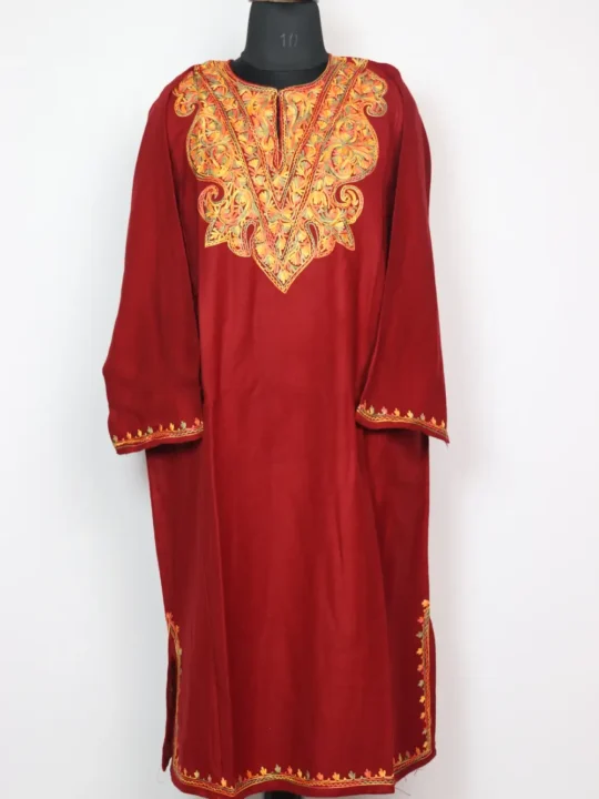 Maroon Pheran Cashmilon Wool with Aari Embroidery Rekhta