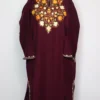 Cashmilon Wool Wine Pheran Naziya with Aari Embroidery