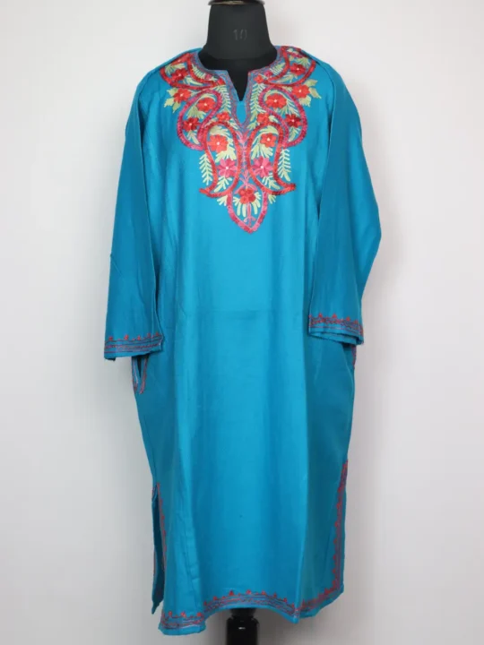 Cashmilon Wool Ferozi Pheran Sabiha with Aari Embroidery