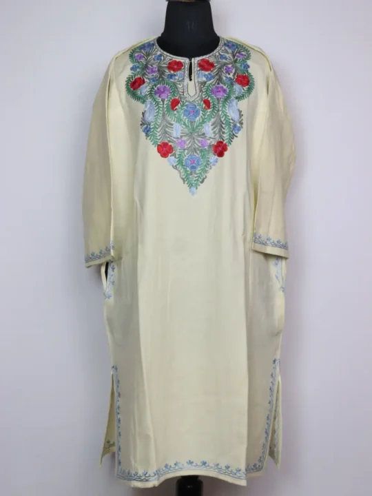 Cashmilon Cream Woolen Pheran with Aari Embroidery Jashn-e-Rekhta
