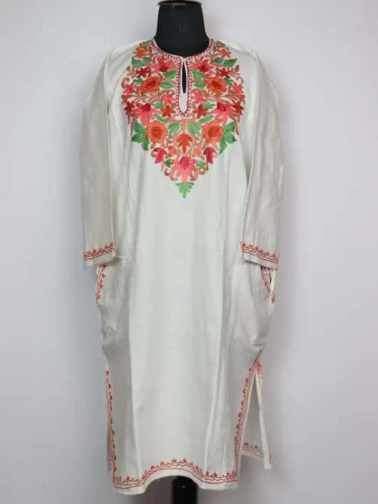 White Pheran Jashn-e-Rekhta with Aari Embroidery in Cashmilon Wool