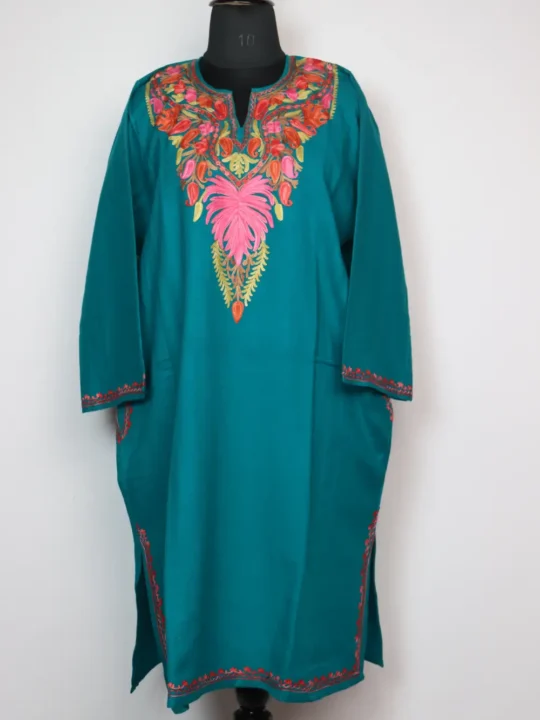 Aari Work Oceanic Blue Pheran in Cashmilon Wool Jashn-e-Rekhta