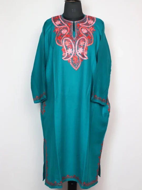 Aari Embroidery Pheran Jashn-e-Rekhta Oceanic Blue in Cashmilon Wool