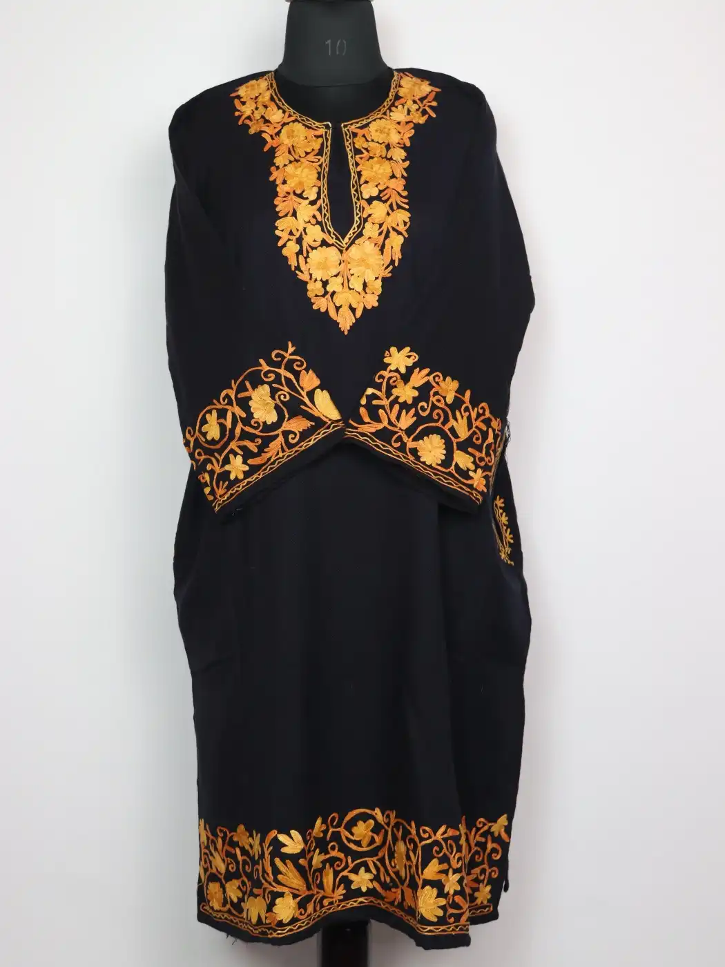 Zaira Cashmilon Wool Black Pheran with Aari Embroidery