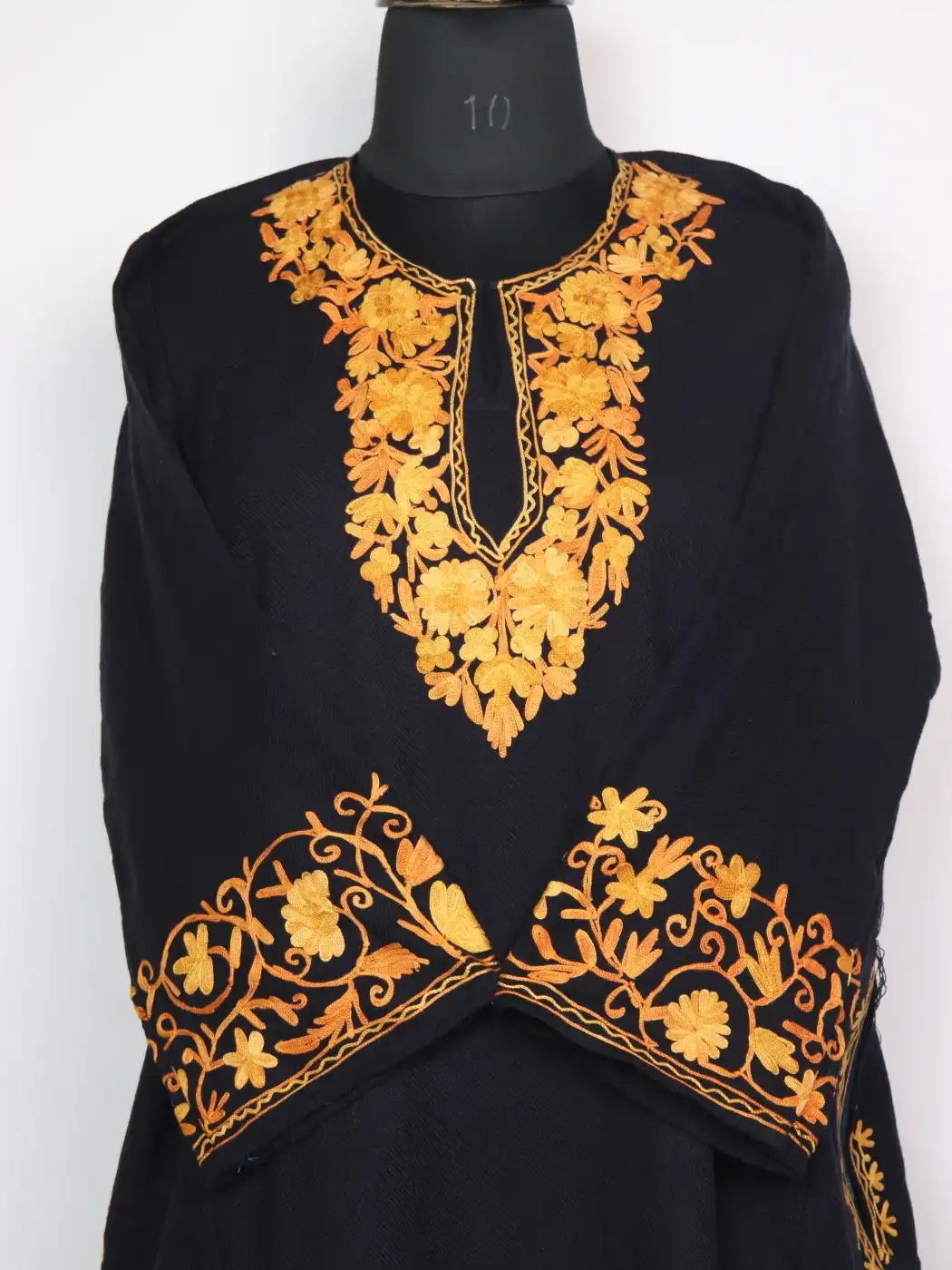 Zaira Cashmilon Wool Black Pheran with Aari Embroidery - Image 2