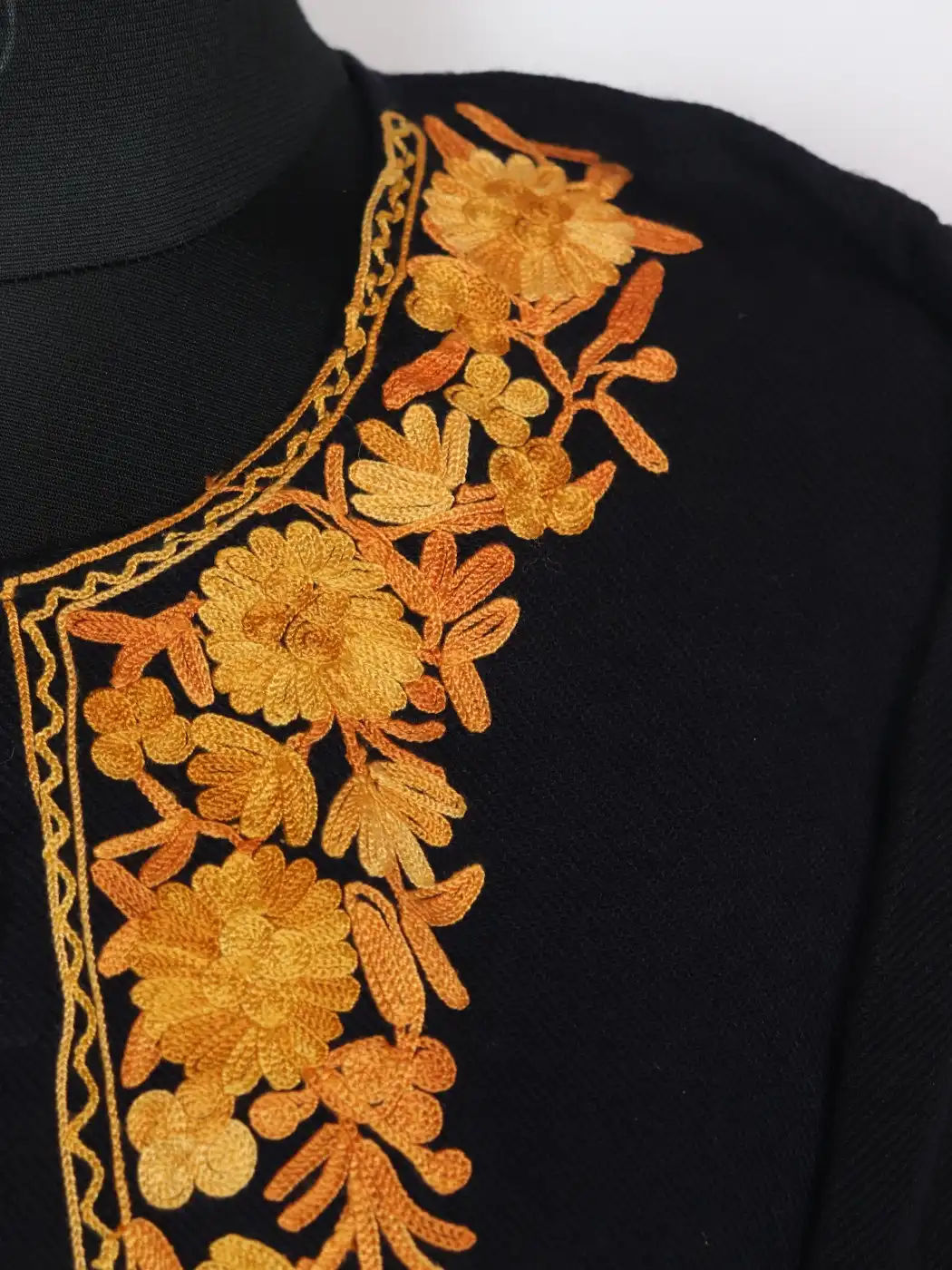 Zaira Cashmilon Wool Black Pheran with Aari Embroidery - Image 3