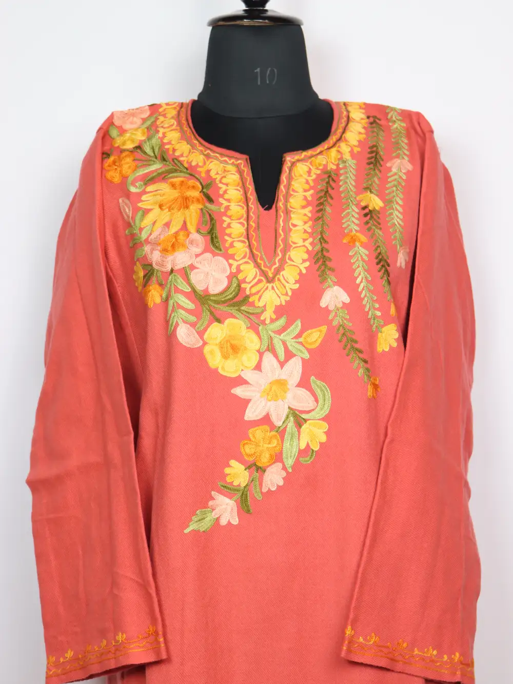 Cashmilon Wool 2pc Zairah Pink Pheran Set with Aari Embroidery - Image 2