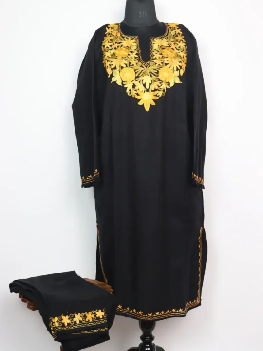 Black Cashmilon Wool Afsana 2pc Pheran Set with Aari Embroidery