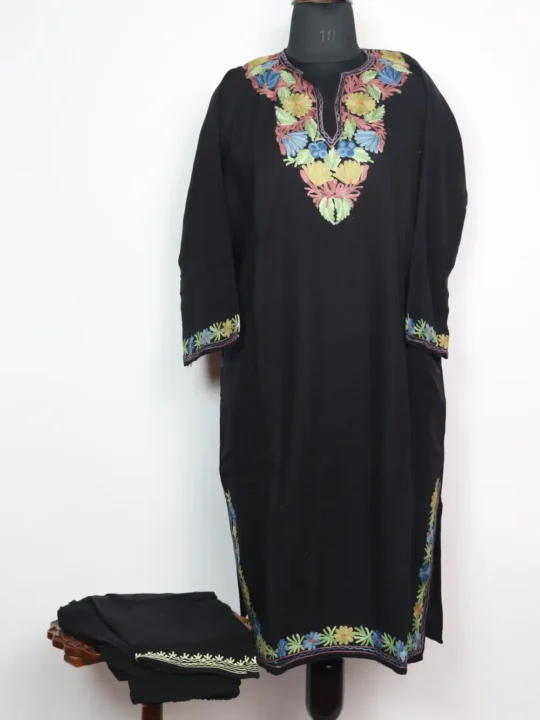 Naeem Black Cashmilon Wool 2pc Pheran Set with Aari Embroidery