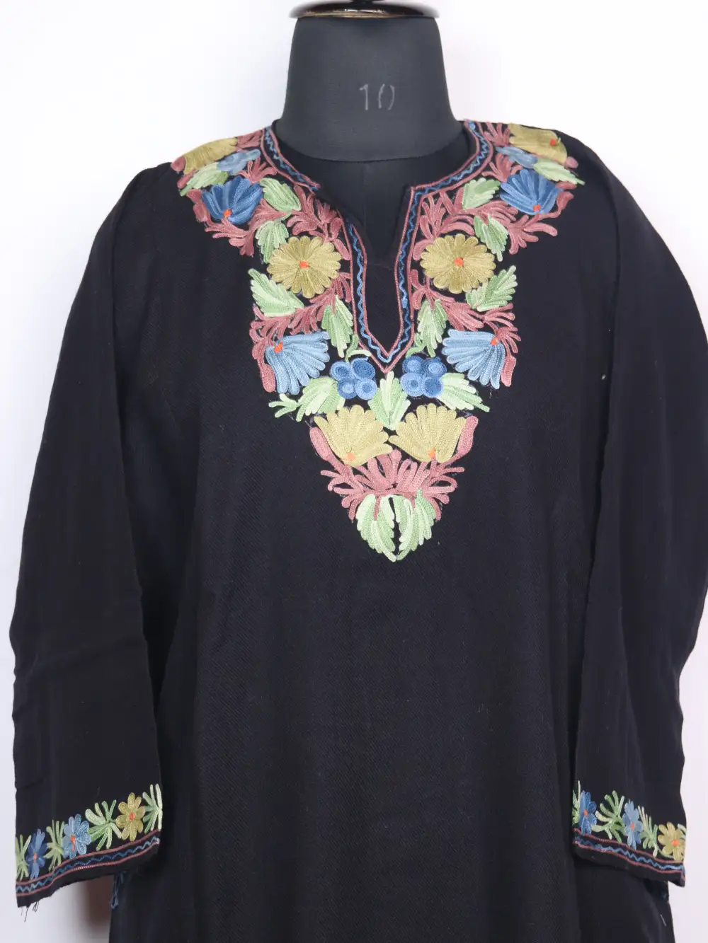 Naeem Black Cashmilon Wool 2pc Pheran Set with Aari Embroidery - Image 2