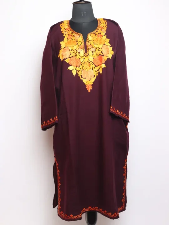 Wine Cashmilon Pheran with Jashn-e-Rekhta Aari Embroidery