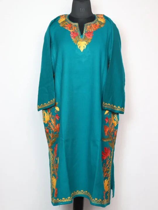 Rang-e-Rekhta Blue Cashmilon Wool Pheran with Aari Embroidery