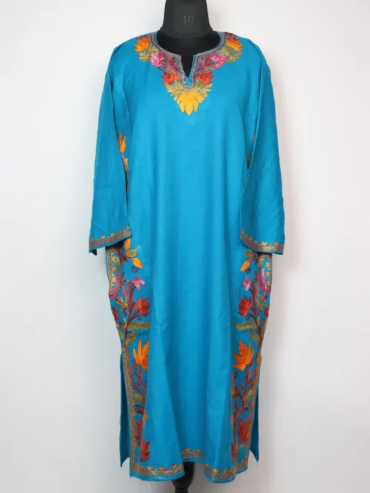Cashmilon Rang-e-Rekhta Blue Woolen Pheran with Aari Embroidery