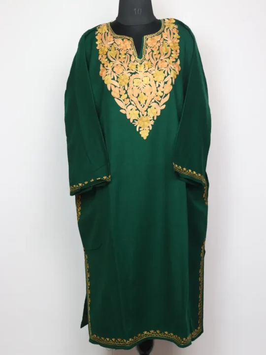 Cashmilon Dark Green Jashn-e-Rekhta Dark Green Pheran with Aari Embroidery