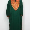 Dark Green Cashmilon Wool Jashn-e-Rekhta Pheran with Aari Embroidery