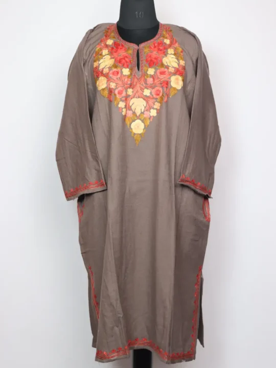 Cashmilon Wool Beige Pheran with Aari Embroidery Jashn-e-Rekhta