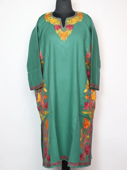 Loose Pastel Blue Cashmilon Wool Pheran with Rang-e-Rekhta Aari Embroidery