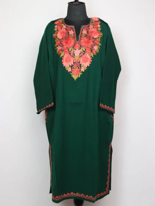 Dark Green Cashmilon Wool Pheran with Jashn-e-Rekhta Aari Embroidery